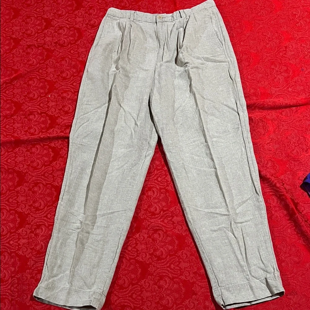 Claiborne Men's Linen Cotton Pleated Khaki Pants 34x31 Classic Dress Casual